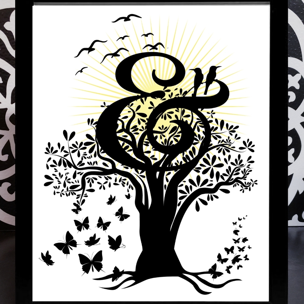 8x10 framed Tree Life Silhouett & Birds Art Print